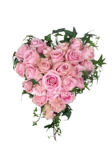 Cuore di rose colore rosa, diametro 30 cm
