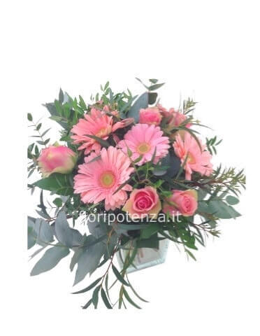 Bouquet gerbere e rose rosa