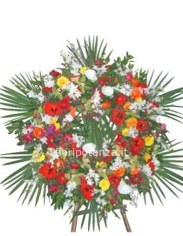 Corona funebre con fiori freschi assortiti e colorati a scelta del fiorista