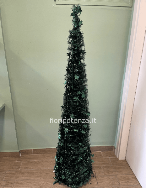 ALBERO ARTIFICIALE COLORE VERDE IN PVC E FERRO, h. 150 cm, ILLUMINATO CON 90 LED CON GIOCHI DI LUCI