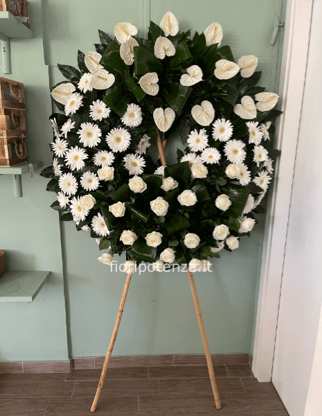 CORONA FUNEBRE FIORI BIANCHI A SCELTA DEL FIORISTA